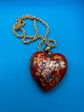 Puffy Heart Double sided Cloisonné Necklace